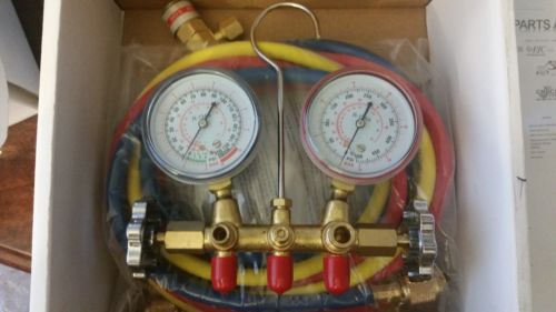 FJC 6715-R134A BRASS MANIFOLD GAUGE SET w/72&#034; HOSES-QUICK COUPLERS