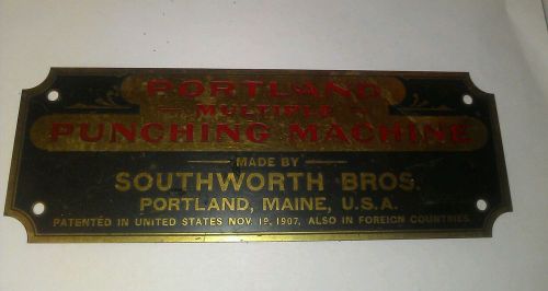 Portland Punching Machine  Vintage badge plate 1907 patent