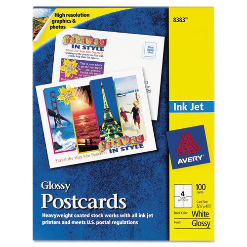 Avery Inkjet Glossy Postcards, 4-1/4 x 5-1/2, 4-per-Sheet, 100/Pack, 8383