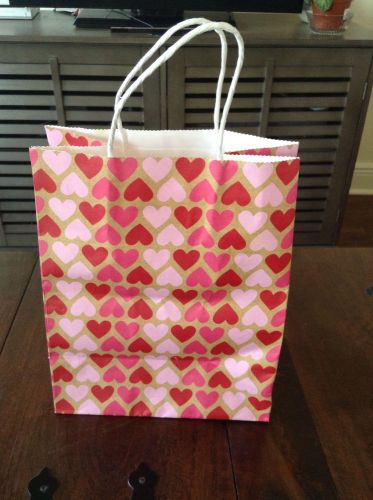 Brown Handle Gift Bag With Soft Pink, Hot Pink, and Red Hearts