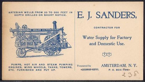 Artesian Well Digger Trade Card Keystone Steam Driller SANDERS Amsterdam NY 1890