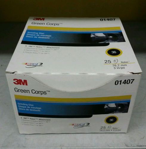 3M 1407 Green Corps Roloc Disc 01407 3&#034; 36 Grit - 25/Box