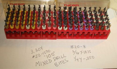 TYCOM,CARBIDE END MILL, 100 MIXED DRILLS BITES, 2-BOXES OF 50