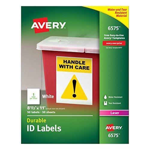 Avery Permanent White Durable I.D. Labels for Laser Printers, 8-1/2&#034; x 11&#034;,