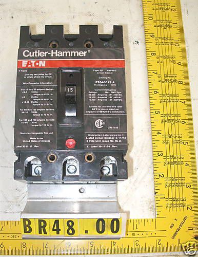 EATON / CUTLER HAMMER ~ 3 PHASE CIRCUIT BREAKER FS340015 A  (br 48.00)