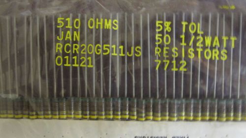 50 Allen Bradley Carbon Comp Resistors  510 ohms  1/2 watt  5%