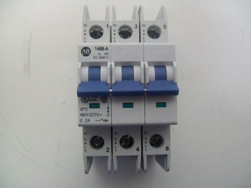 Allen-bradley 1489-a3c020 ser. a 2 amp 3 pole circuit breaker 480y/277v 10ka i.r for sale