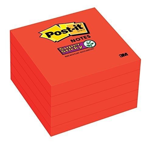 Super Sticky Notes, 3 in x 3 in, Saffron, 5 Pads/Pack (654-5SSRR)