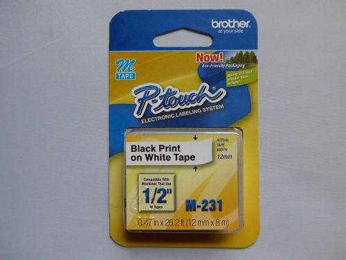 Genuine Brother M231 PTouch Label Tape M-231 Black on White M tape