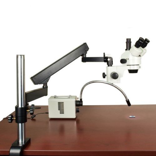 7X-45X Stereo Zoom Microscope on Articulating Stand 30W LED Single Fiber Light