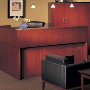 OFFICE RECEPTION DESK RECEPTIONIST STATION L SHAPED Cherry or Mahogany Wood NEW