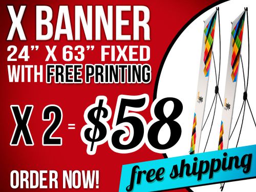 2 Display X Banner Stand Tripod Trade Show Exhibition Sign FREE PRINT + SHIPPING