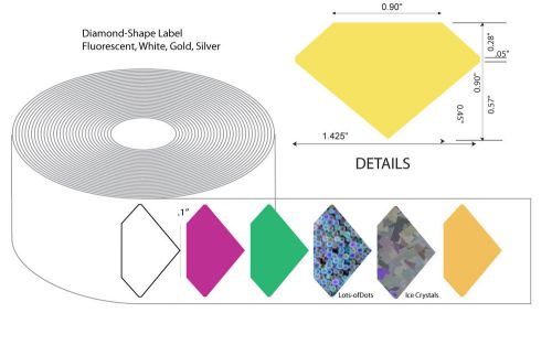 150 Diamond-shape Labels-Gold-Silver Foil, Fluorescent, White, Sparkly Labels