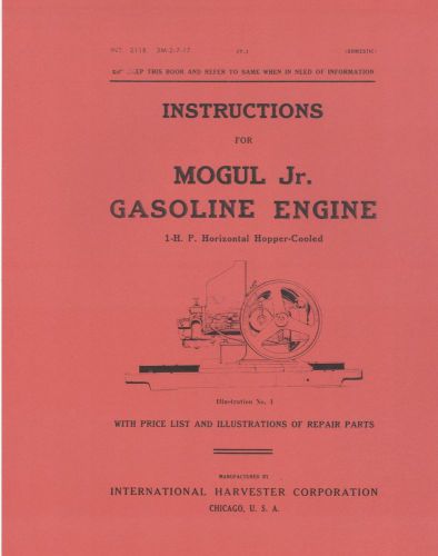 IHC Instructions Mogul Jr Gasoline Engine 1 HP Hopper International Harvester