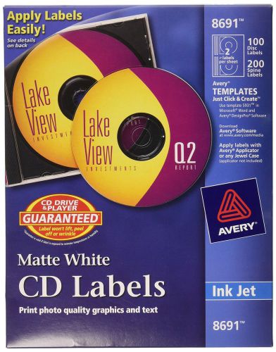 Avery CD Labels - 100 Disc labels &amp; 200 Spine labels (8691) new 1