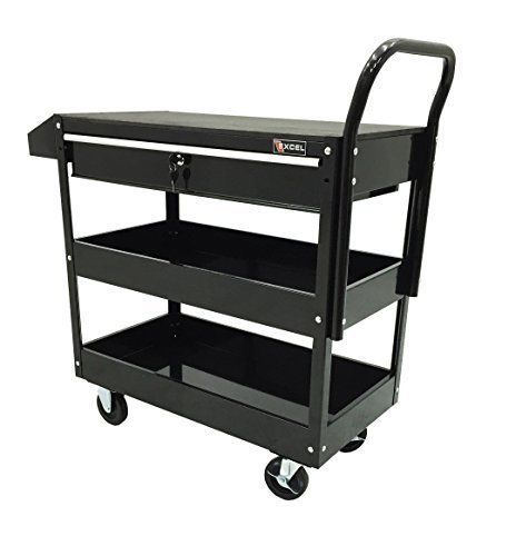 Steel tool work cart black home garage shed film equipment cart shelves &amp; drawer for sale