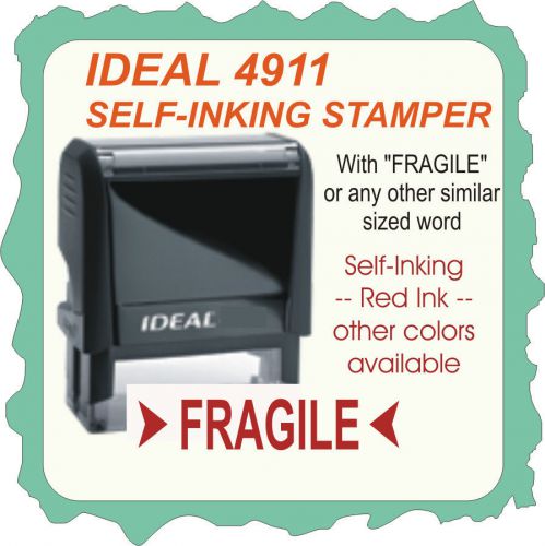 Fragile, Custom Made, Trodat / Ideal Self Inking Rubber Stamp 4911 Red Ink
