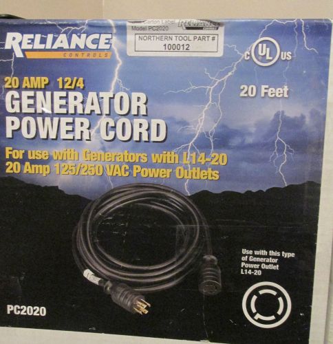 Reliance Generator Power Cord — 20 Amps, 125/250 Volts, 20ft., Model# PC2020
