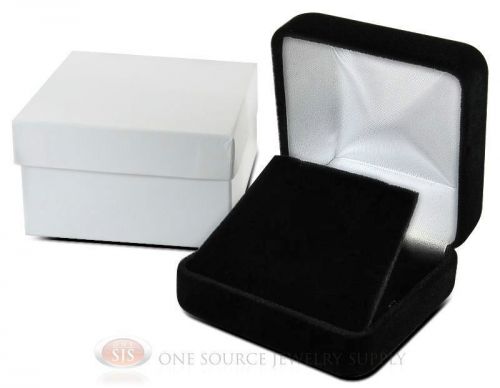 Black velvet metal pendant earring jewelry gift box 2 5/8&#034; x 2 5/8&#034; x 1 3/8&#034;h for sale