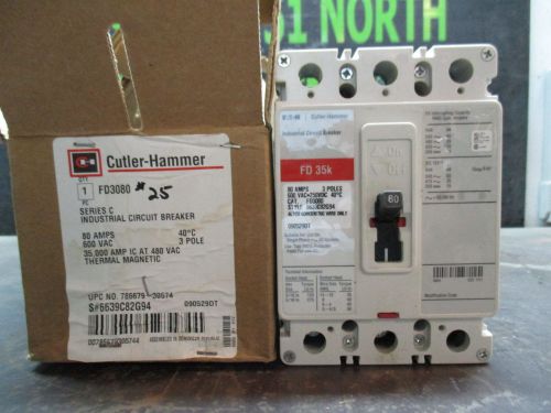 CUTLER-HAMMER 80AMP INDUSTRIAL CIRCUIT BREAKER CAT#FD3080 #826759 600VAC 3P NIB
