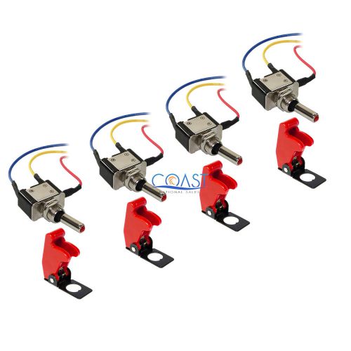 4X Car Home Heavy Duty Red LED Metal Toggle Switch On/Off 6&#034; Wire w/covers MTSR