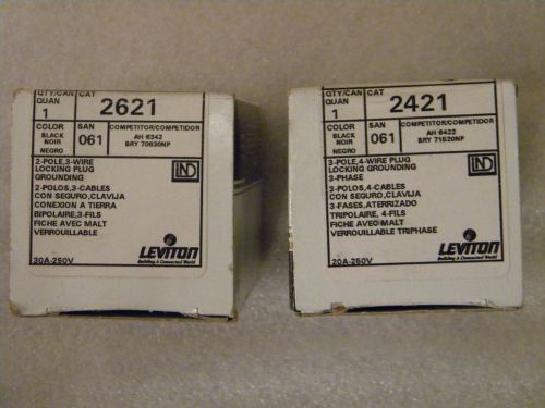 TWO  NEW  LEVITON  LOCKING PLUG #2621 and 2421 - 20 AMP - 250 V.-