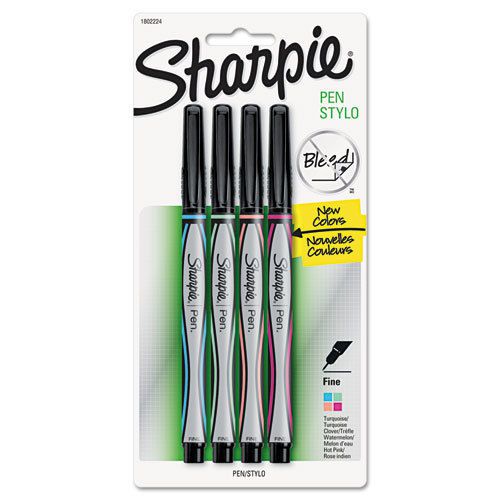 Plastic Point Stick Permanent Pen, Assorted Fashion Colors, 4/Set