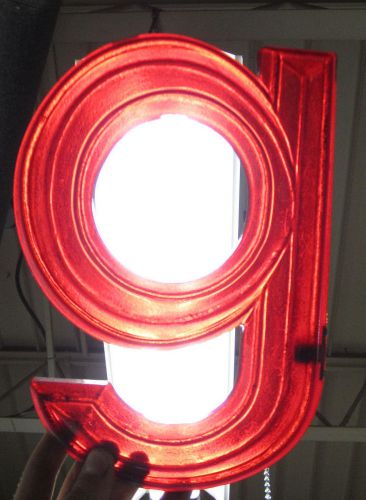 Vtg Sign Letter Lower Case &#034;g&#034; Marquee Display Red Plastic Hanging  Clear