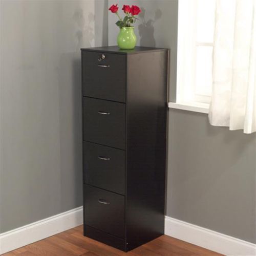 4 Drawers Filing Cabinet Black Office Storage Home Furniture Wood Organizer Lock