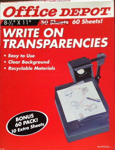 Office Depot Write on Transparencies 8-1/2&#034; x 11&#034; Open Box 49 Sheets