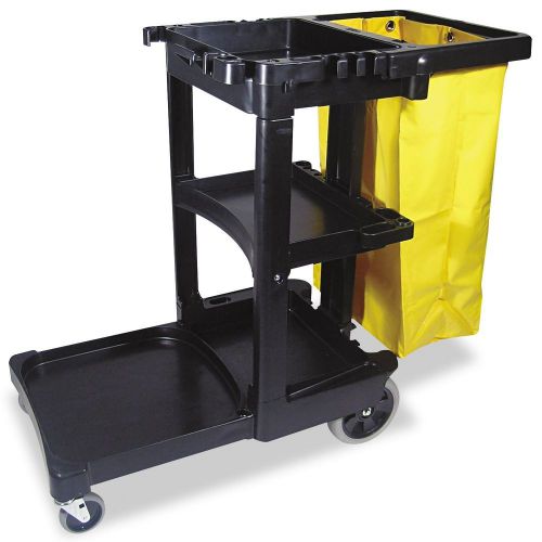 Cleaning cart w/zippered bag, 3 shelves - black, trash,  wastebasket ab251224 for sale