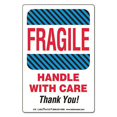 Shipping/Handling Self-Adhesive Label, 4 x 6, FRAGILE/HANDLE WITH CARE, 500/Roll