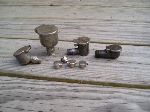 Lot of antique hit &amp; miss engine grease cup oilers gits bros 2 brass steam punk for sale