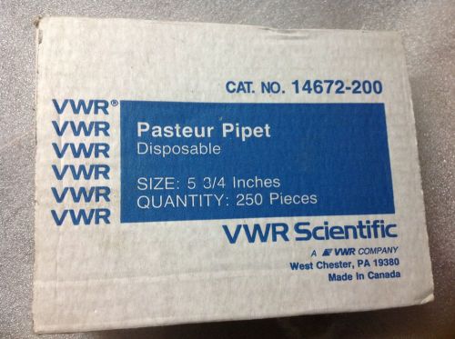 VWR 14672-200 Pasteur Pipet Flint Glass Disposable Size 5.75&#034; 250