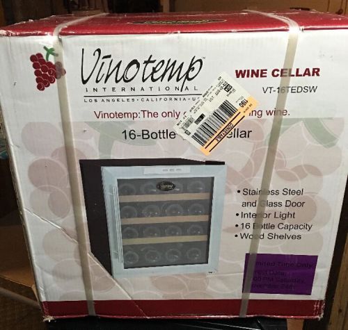 Vinotemp 16 Bottle Thermoelectric Wine Cooler - Black - Brand New - VT-16TEDSW