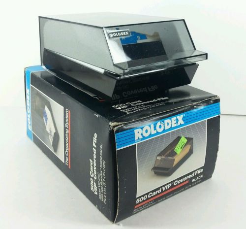 New in Box Vintage Rolodex VIP-24C w/ 500 Cards Black 2 1/4&#034; x 4&#034; Card File