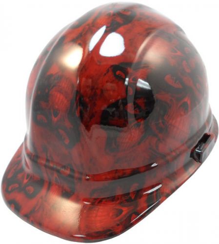 Hydro dipped cap style hard hat with ratchet suspension-hades skulls red for sale
