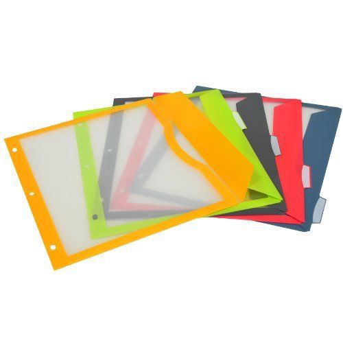 C-Line 5-Tab Binder Pockets with Write-On Index Tabs, Assorted Colors, 8.5 x 11
