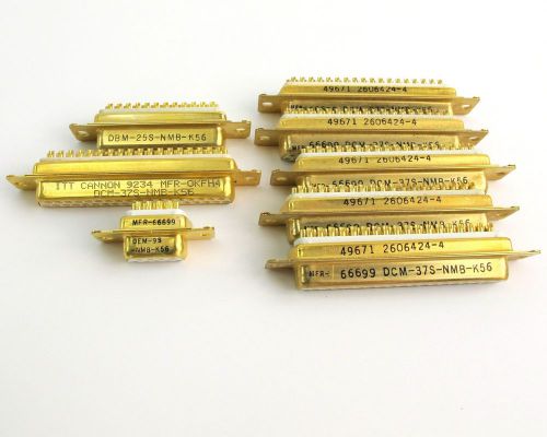 (8) ITT/Cannon D-Sub Connectors HEAVY GOLD Shells + Contacts DCM-37S-NMB-K56