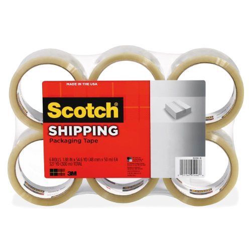 Shipping Packing Tape 6 Rolls 3M Scotch Clear Sealing 1.88&#034; x54.6 Yards per Roll