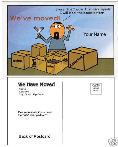 25 Box Carton Moving POSTCARDS Change of Address 5X4
