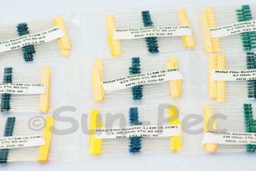 E12 metal film resistor assorted kit 86 values x 40 pcs 1% 1/4w 0.25w 3440pcs for sale