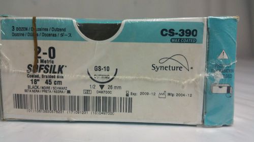 Box of 36 Syneture CS-390 2-0 Sofsilk 18&#034; Black GS-10 Cutting Sutures