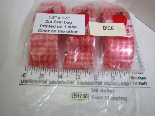 3 BAGS 100 2M 1 1/2&#034;X1 1/2&#034; PLASTIC ZIP SEAL DICE DESIGN RED ON CLEAR B1730