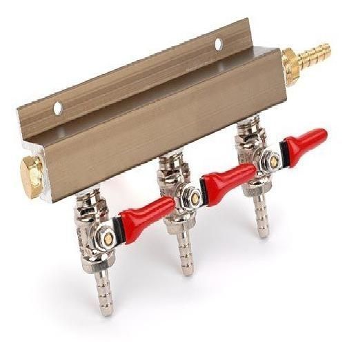 3-way air co2 distributor manifold - aluminum body - 5/16&#034; barb outputs for sale