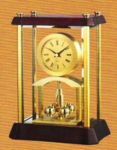 Desktop Wooden High Gloss Mahagony finish Executive/Mantle Clock with Brass Trim