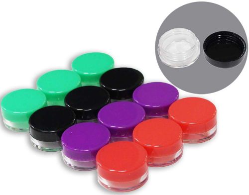 12 Clear Plastic Jars, Colored Lids - TJ8605-COL