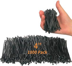4&#034; Zip Ties Black 1000 Pcs, Premium Multi-Purpose UV Resistant Nylon Cable Wire