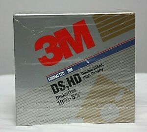 NOS 3M IBM Formatted 5 1/4&#034; Double Sided HD Disks Diskettes SEALED Box of 10