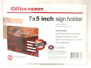 Office Depot Clear Acrylic Wall Display Sign Holder 7&#034; x 5&#034; Mountable